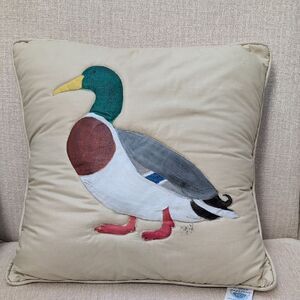 Vintage Hand Painted Mallard Duck Throw Pillow by Feather Your Nest